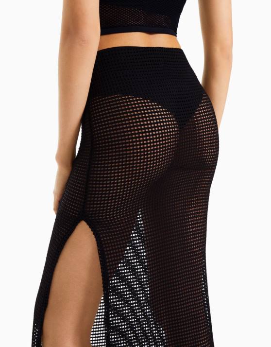 Schwarz Bershka Frauen Mesh-Midirock H00J2030