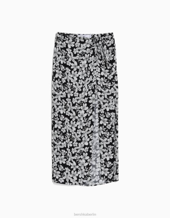 Schwarz Bershka Frauen Midirock mit Blumendruck H00J1627