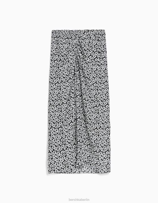 Schwarz Bershka Frauen Midirock mit Blumendruck H00J1628