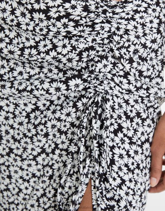 Schwarz Bershka Frauen Midirock mit Blumendruck H00J1628