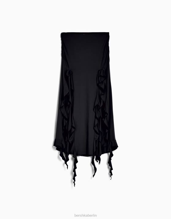 Schwarz Bershka Frauen Midirock mit Rüschen H00J1608