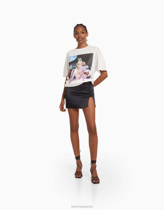 Schwarz Bershka Frauen Minirock aus Satin mit Schnürung H00J1666