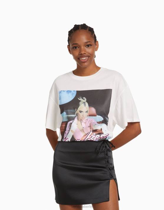 Schwarz Bershka Frauen Minirock aus Satin mit Schnürung H00J1666