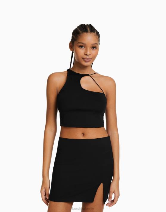 Schwarz Bershka Frauen gerippter Minirock H00J1650