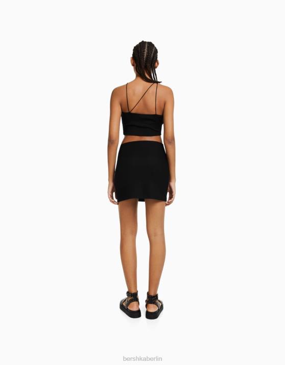 Schwarz Bershka Frauen gerippter Minirock H00J2020