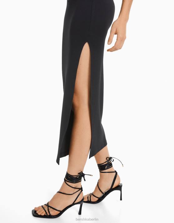 Schwarz Bershka Frauen langer Baumwollrock H00J1632