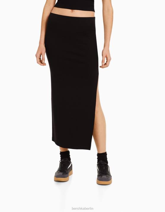 Schwarz Bershka Frauen langer Baumwollrock H00J1658