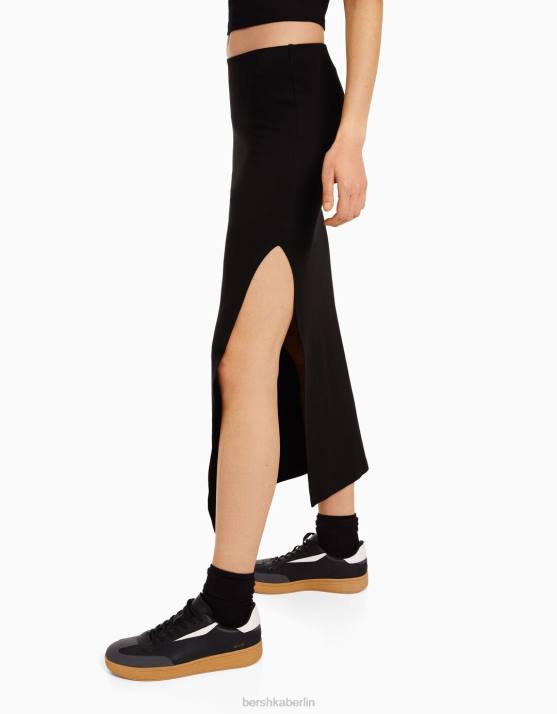 Schwarz Bershka Frauen langer Baumwollrock H00J1658