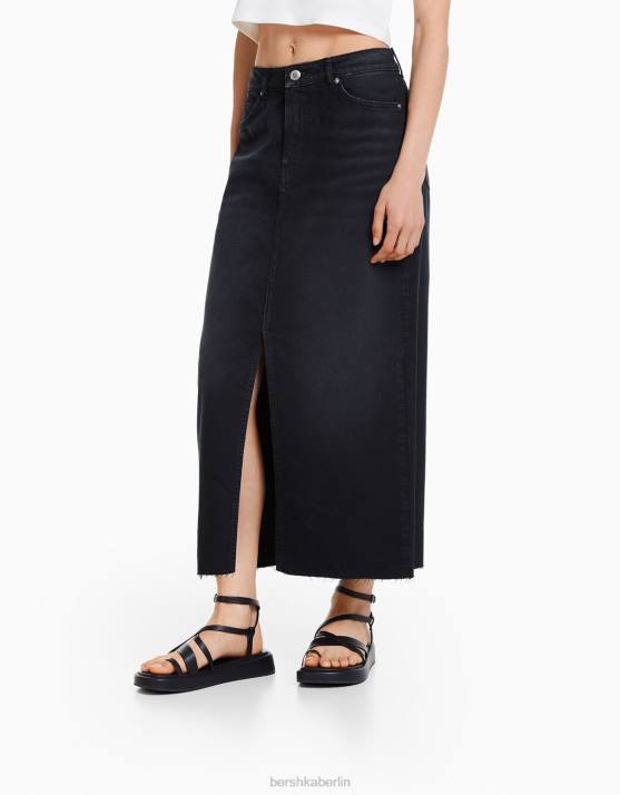 Schwarz Bershka Frauen langer Jeansrock H00J1663