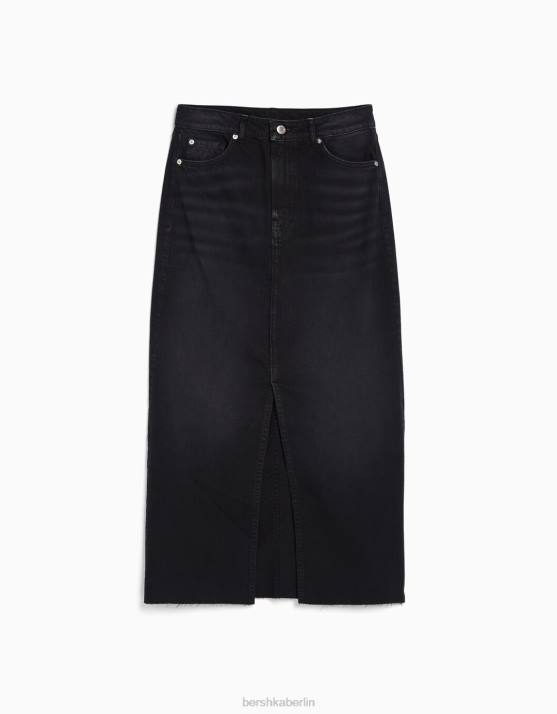 Schwarz Bershka Frauen langer Jeansrock H00J1663