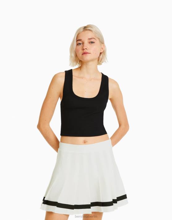 Weiss Bershka Frauen Minirock mit Kellerfalten und Streifen H00J1670