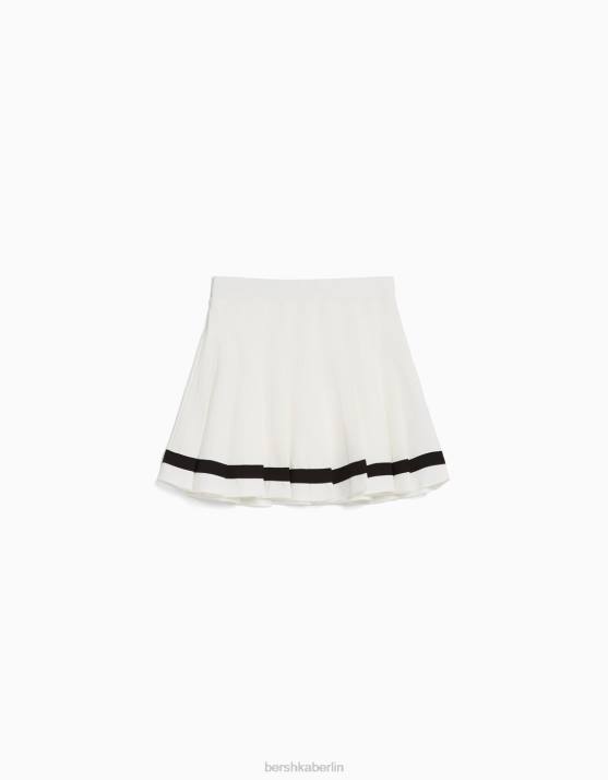 Weiss Bershka Frauen Minirock mit Kellerfalten und Streifen H00J1670