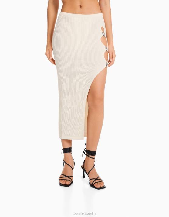 Weiss Bershka Frauen Nahtloser Midirock mit Details H00J1656