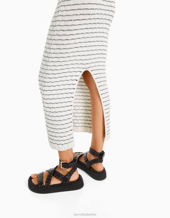 Weiss Bershka Frauen Strick-Midirock H00J987