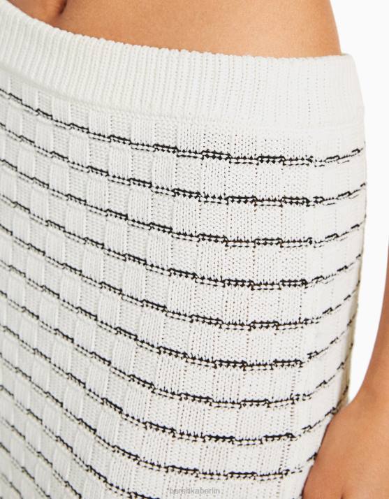 Weiss Bershka Frauen Strick-Midirock H00J987