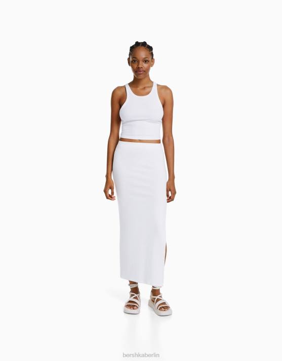 Weiss Bershka Frauen langer Baumwollrock H00J1657