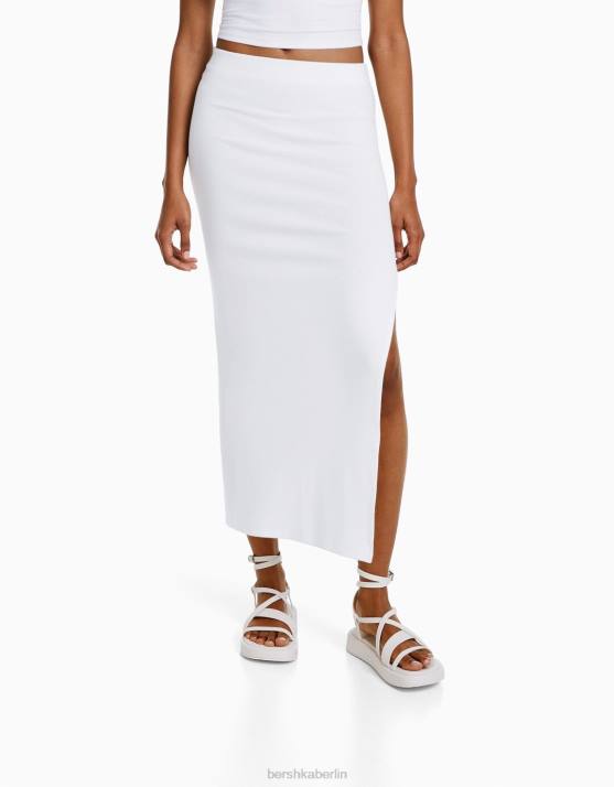 Weiss Bershka Frauen langer Baumwollrock H00J1657