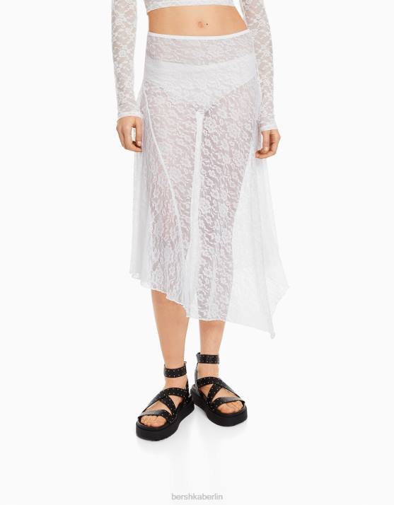 andere Bershka Frauen Asymmetrischer Midirock aus Spitze H00J1665