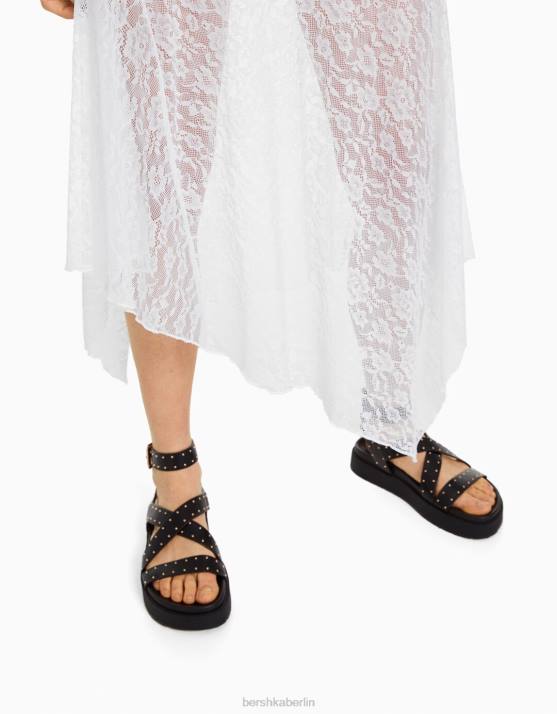 andere Bershka Frauen Asymmetrischer Midirock aus Spitze H00J1665