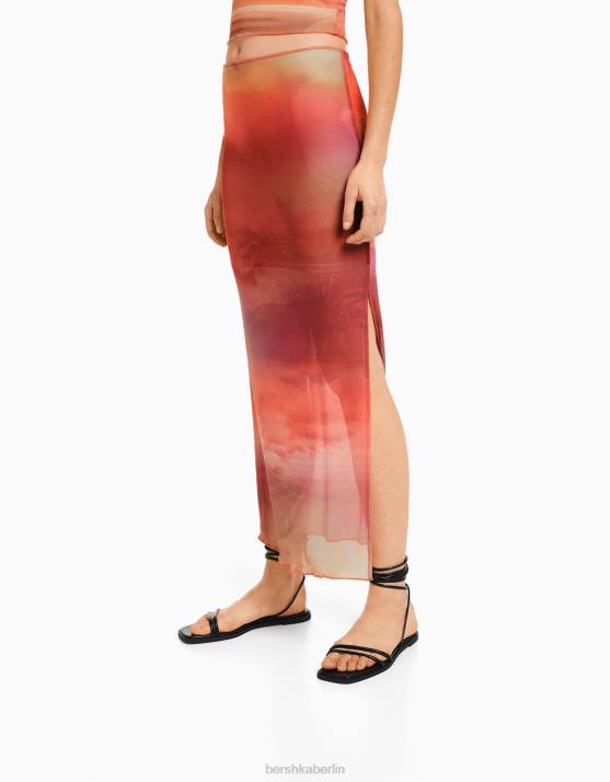 andere Bershka Frauen Midirock aus bedrucktem Tüll H00J1645