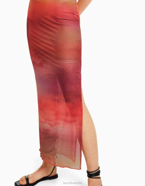 andere Bershka Frauen Midirock aus bedrucktem Tüll H00J1645