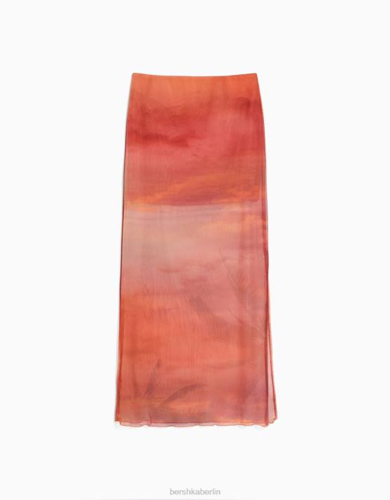 andere Bershka Frauen Midirock aus bedrucktem Tüll H00J1645