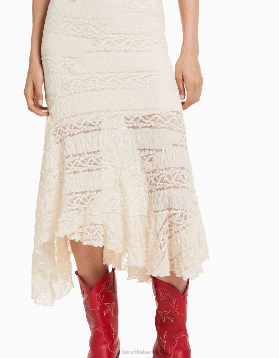 andere Bershka Frauen asymmetrischer Midirock aus blonder Spitze H00J1612