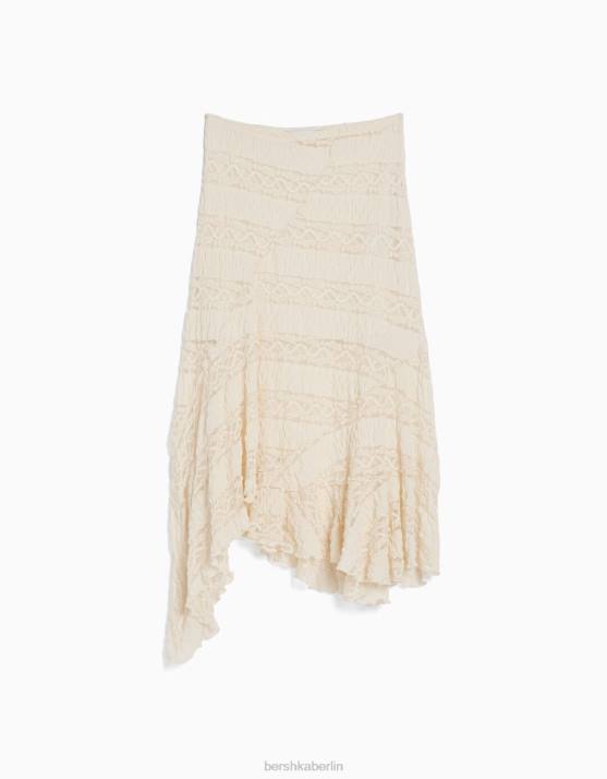 andere Bershka Frauen asymmetrischer Midirock aus blonder Spitze H00J1612