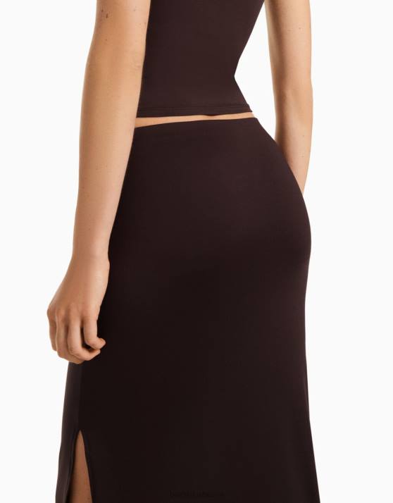 braun Bershka Frauen langer Rock H00J2029