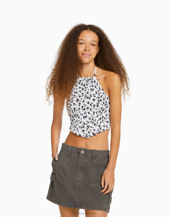 dunkelgrau Bershka Frauen Cargo-Minirock aus Baumwolle H00J4049