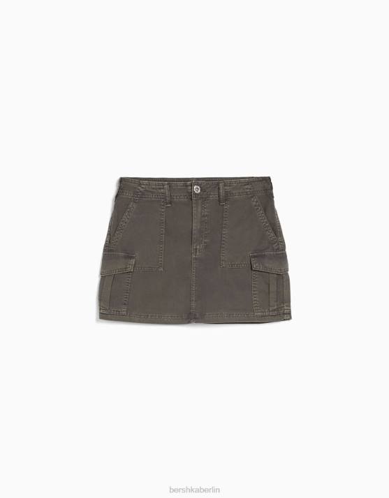 dunkelgrau Bershka Frauen Cargo-Minirock aus Baumwolle H00J4049