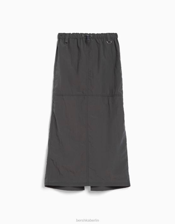 grau Bershka Frauen Nylon-Midirock H00J1672