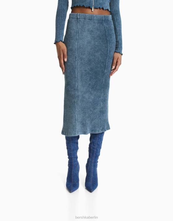 hellblau Bershka Frauen Ausgebleichter Midirock H00J1626