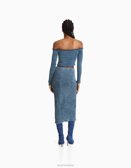 hellblau Bershka Frauen Ausgebleichter Midirock H00J1626