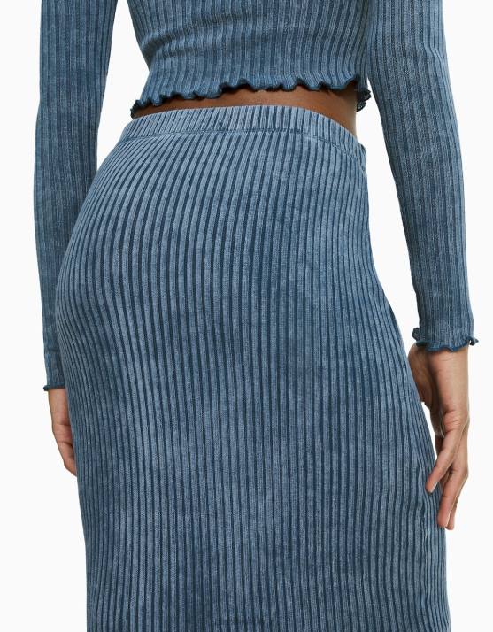 hellblau Bershka Frauen Ausgebleichter Midirock H00J1626