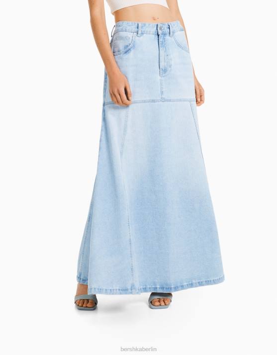 hellblau Bershka Frauen langer Jeansrock H00J1624