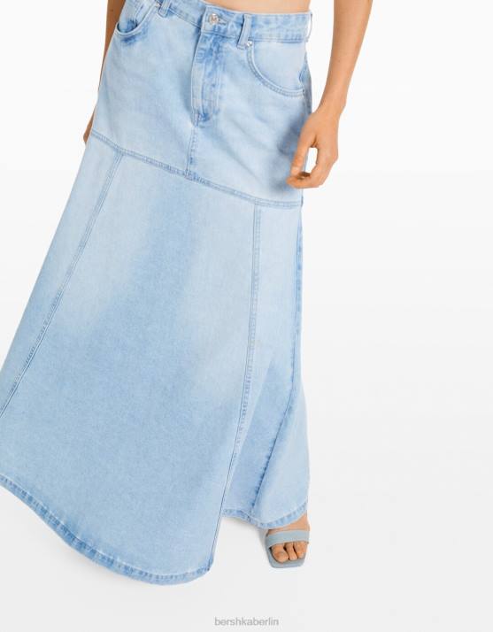 hellblau Bershka Frauen langer Jeansrock H00J1624