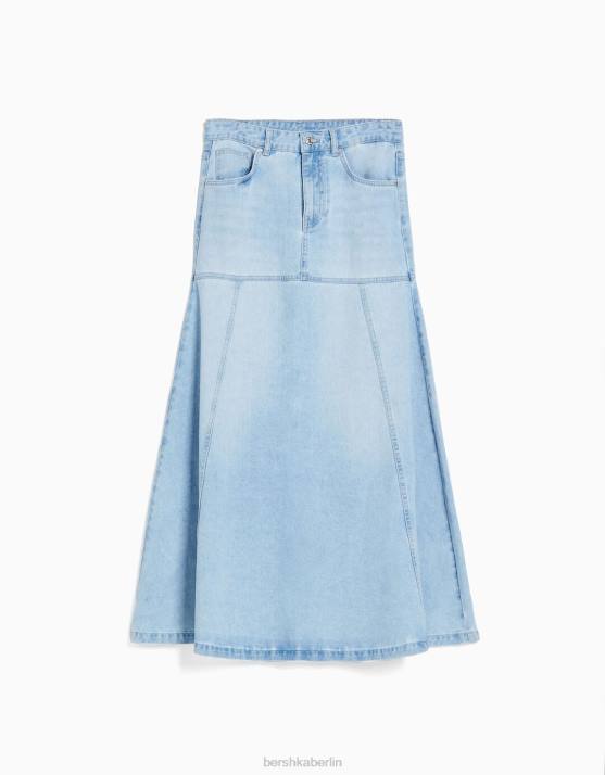 hellblau Bershka Frauen langer Jeansrock H00J1624