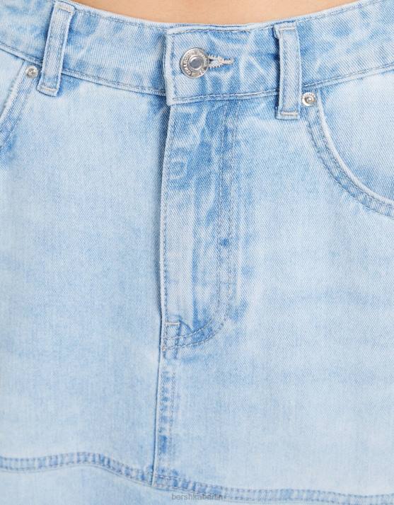 hellblau Bershka Frauen langer Jeansrock H00J1624