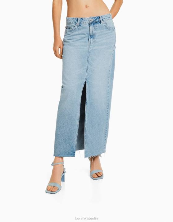 hellblau Bershka Frauen langer Jeansrock H00J1649