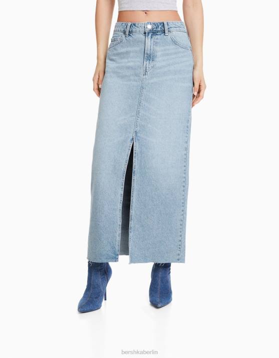 hellblau Bershka Frauen langer Jeansrock H00J1831