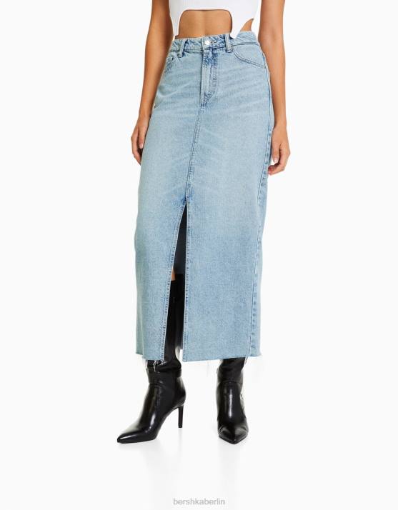hellblau Bershka Frauen langer Jeansrock H00J1988