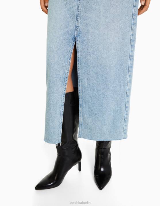 hellblau Bershka Frauen langer Jeansrock H00J1988