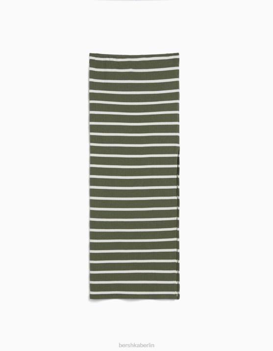 khaki Bershka Frauen gestreifter Midirock H00J1623