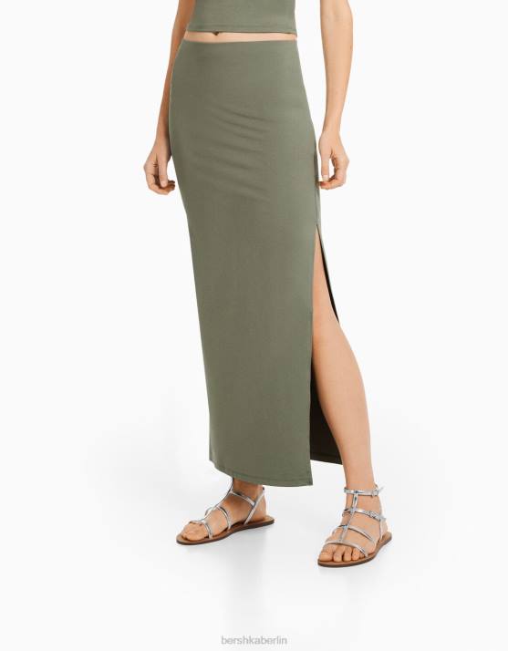 khaki Bershka Frauen langer Rock H00J1609