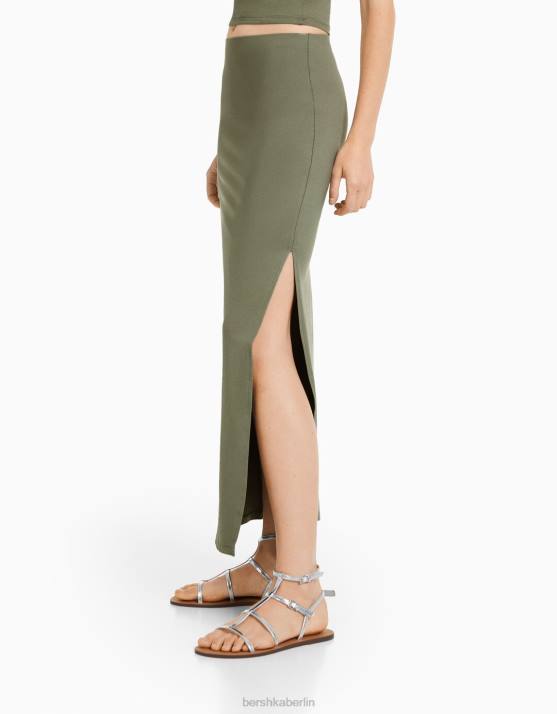khaki Bershka Frauen langer Rock H00J1609