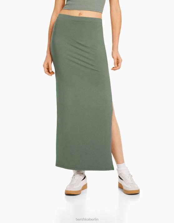 khaki Bershka Frauen langer Rock H00J1638