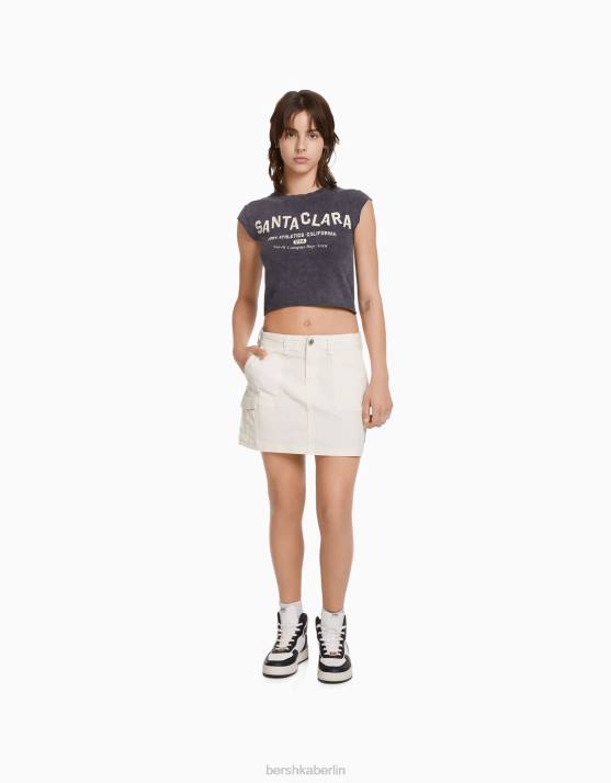 nicht-gerade weiss Bershka Frauen Cargo-Minirock aus Baumwolle H00J4050