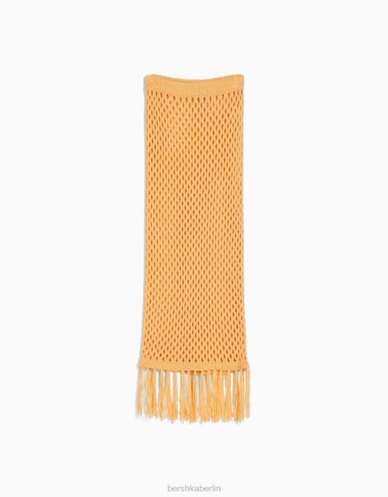 orange Bershka Frauen Gehäkelter Midirock mit Fransen H00J1855