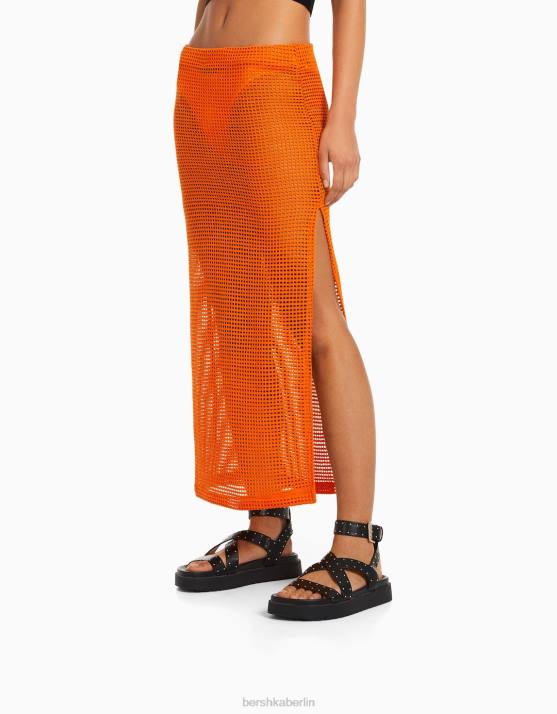 orange Bershka Frauen Mesh-Midirock H00J1642